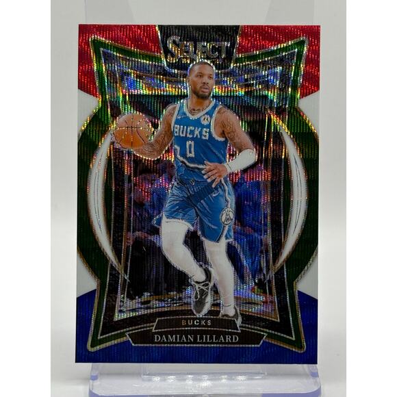 2024-25 Panini Select Damian Lillard Red White Blue Prizm Milwaukee Bucks - Picture 1 of 2